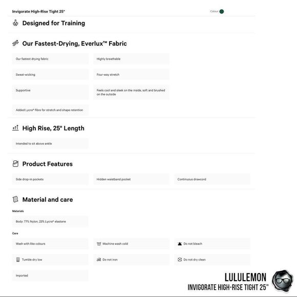 LULULEMON INVIGORATE HIGH-RISE LEGGINGS 25” IN TEAL LAGOON BLUE-GREEN PETITE NEW - Picture 5 of 15
